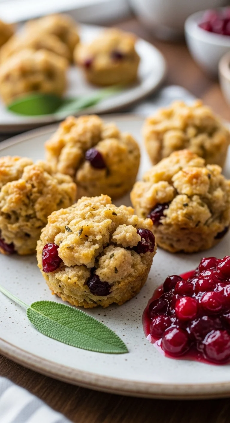 Step-by-step image showing how to form turkey stuffing balls with cranberry sauce and herbs.