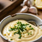 Close-up of creamy garlic aioli, perfect for dipping, homemade garlic aioli recipe.