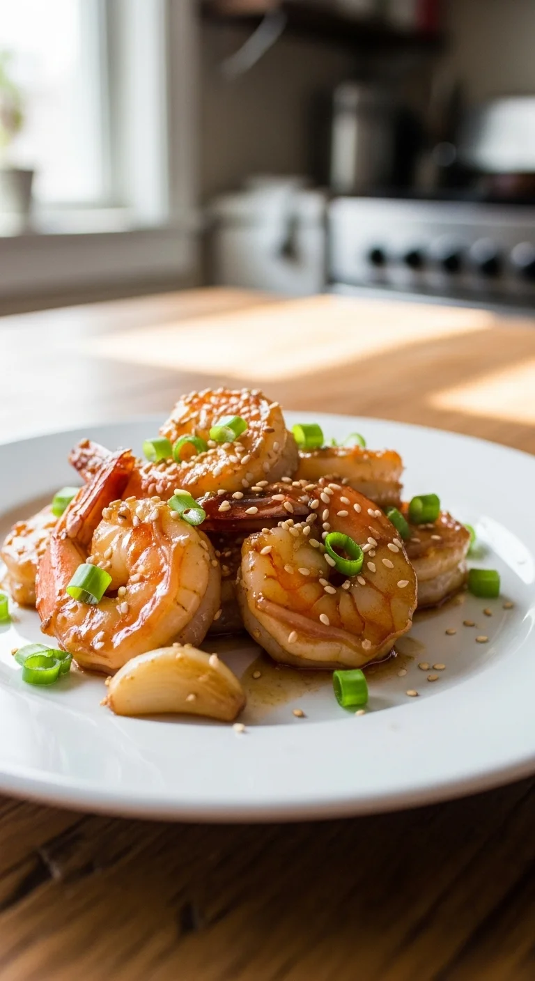 Honey Garlic Shrimp being cooked in a pan. Easy recipe step-by-step image.