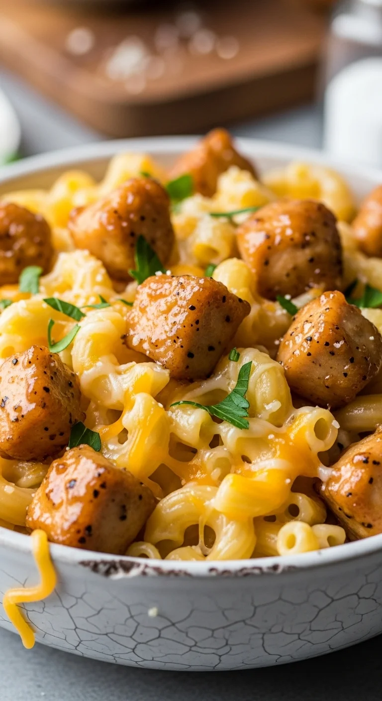 Creamy honey pepper chicken mac and cheese ready to eat. A delicious comfort food recipe!