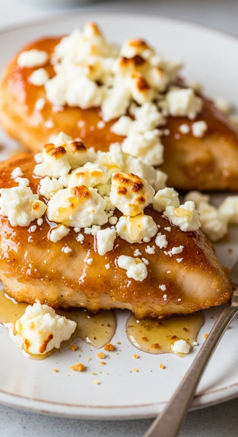 Detailed view of hot honey chicken highlighting the crispy texture and feta topping.