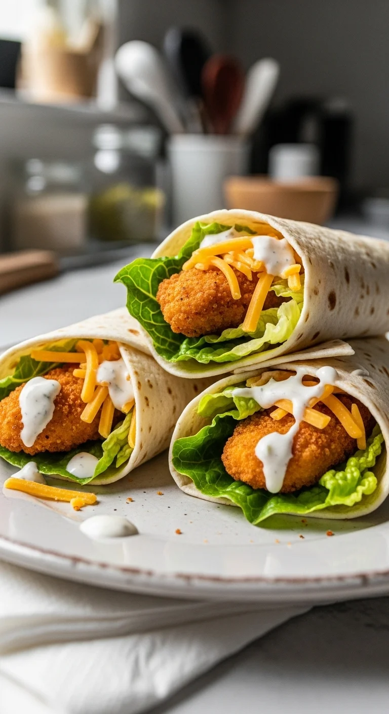 Close-up of making chicken snack wraps. This simple chicken snack wraps recipe is ready in 20 minutes.
