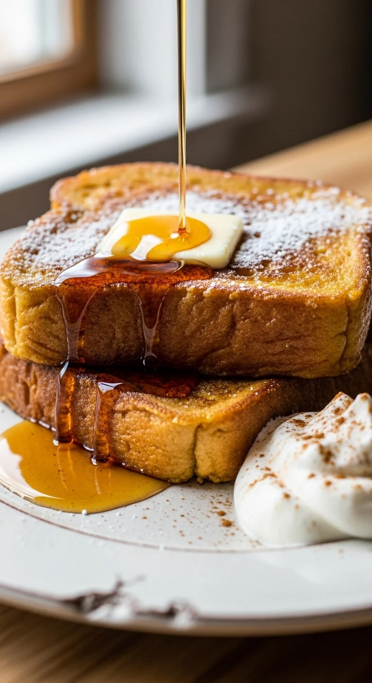 Step-by-step image showing the process of making Pumpkin French Toast batter.