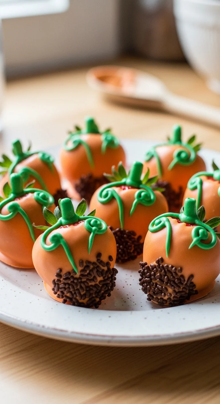 Close-up of delicious pumpkin patch strawberries, perfect for fall celebrations.