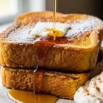 Close-up of Pumpkin Spice French Toast, drizzled with syrup, a perfect fall breakfast treat.