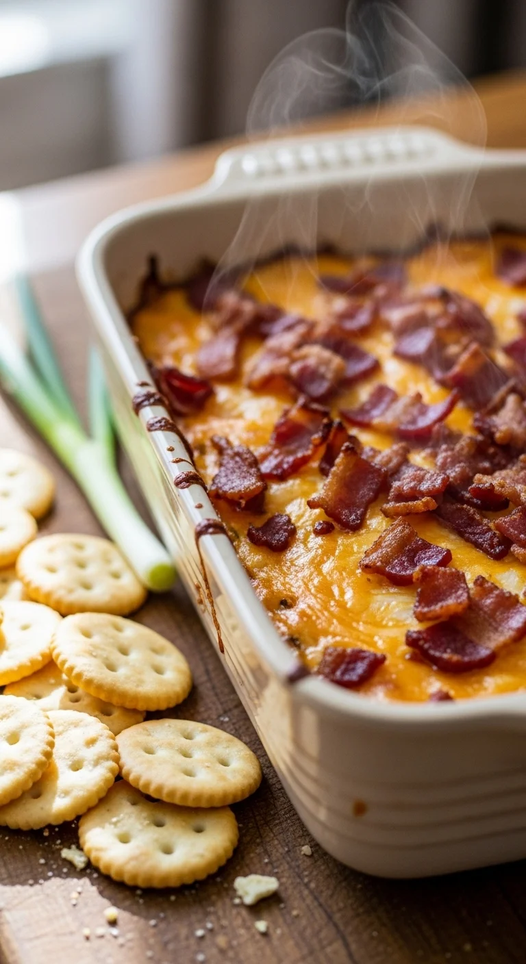 Close-up of a spoonful of smoked Gouda dip being served with crackers. Creamy, cheesy, and delicious!