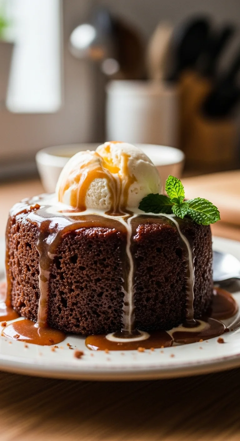 Delicious homemade sticky toffee pudding with rich toffee sauce, ready to eat.
