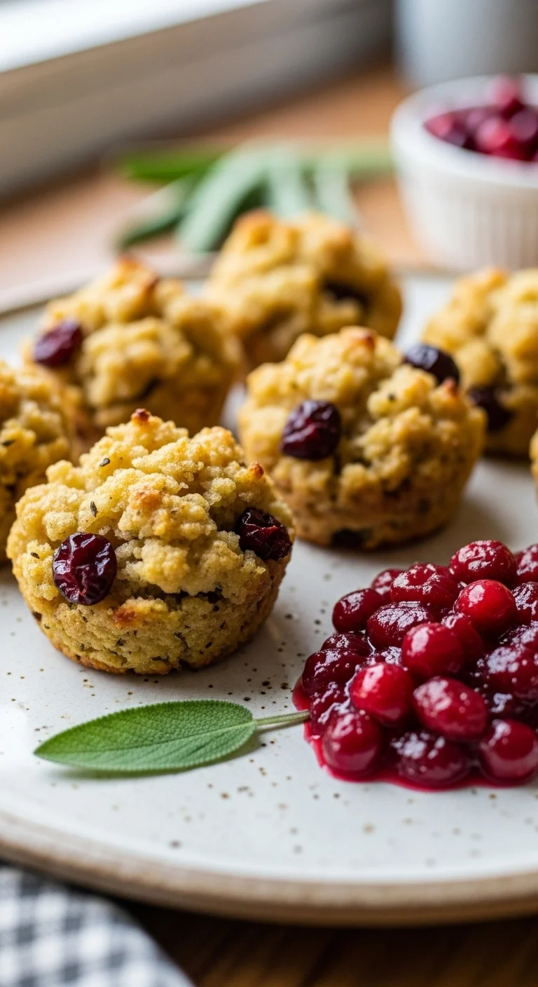 Delicious turkey cranberry stuffing balls topped with fresh cranberries, a festive and flavorful holiday appetizer.